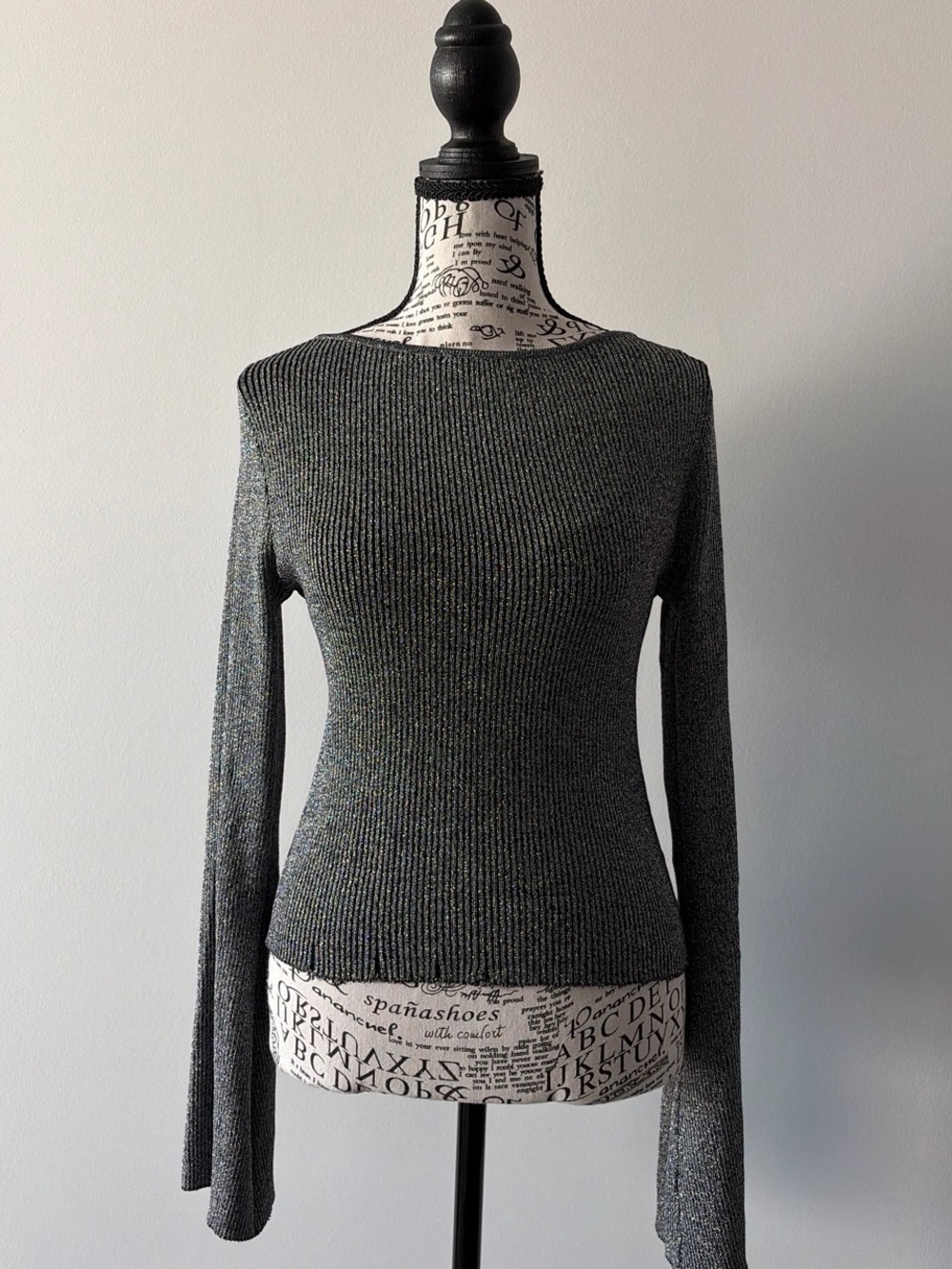Divided Metallic Gray Ribbed Scoop Neck Sweater
